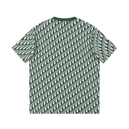 All-over logo print with contrasting braided collar short sleeves