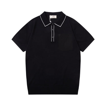 CS-🅿️ Color block collar knitted POLO shirt