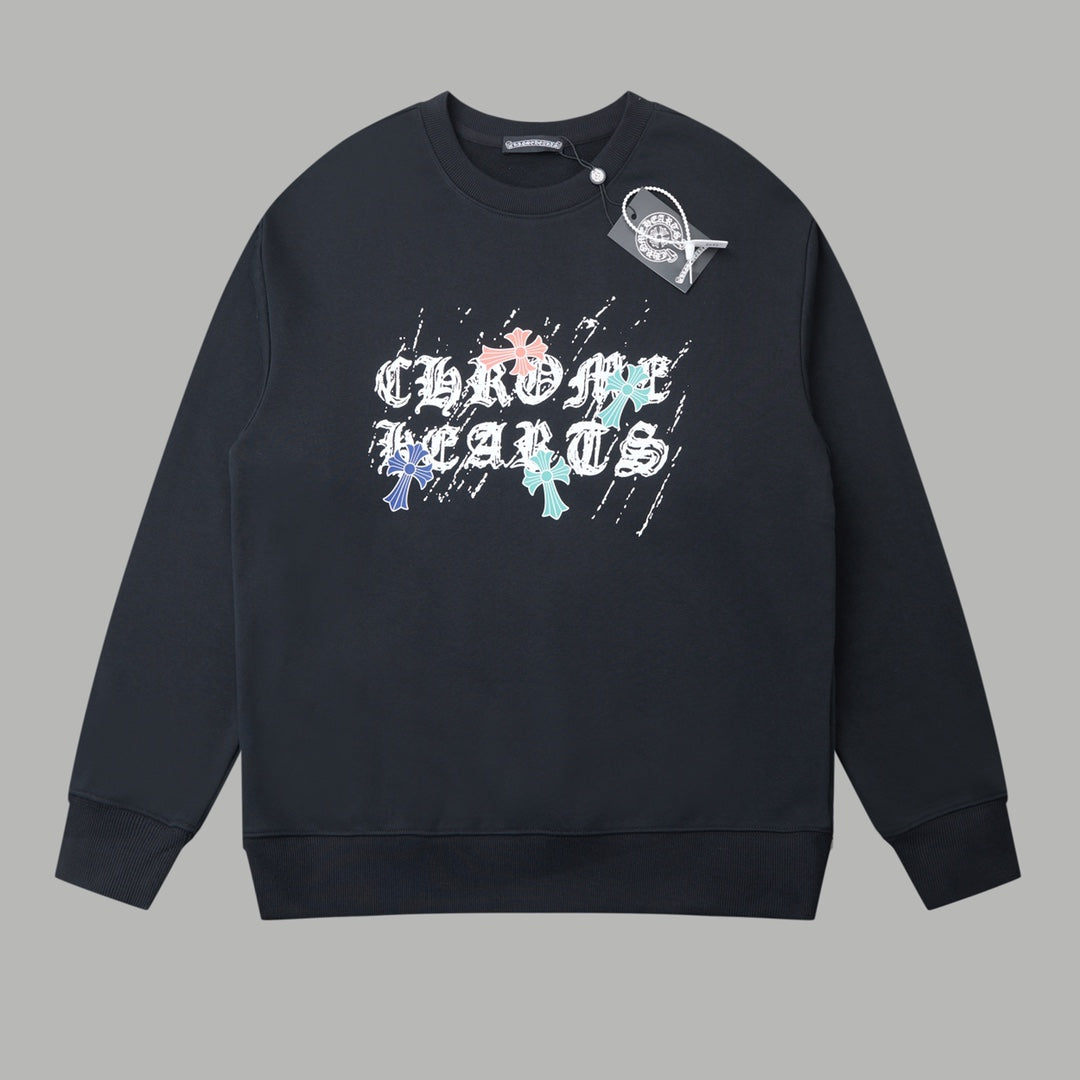 Graffiti hand drawn letter printed pullover round neck hoodie