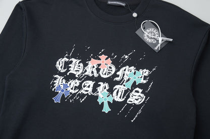 Graffiti hand drawn letter printed pullover round neck hoodie