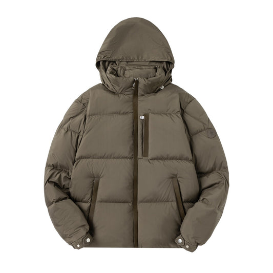 Leather zipper short down jacket