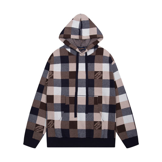 New plaid knit hoodie