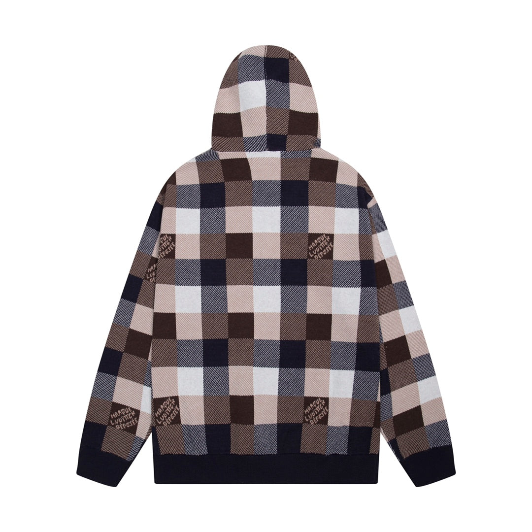 New plaid knit hoodie