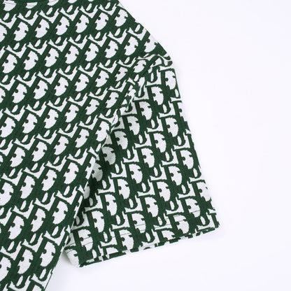 All-over logo print with contrasting braided collar short sleeves