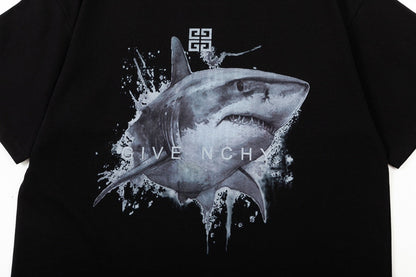 Round neck exquisite shark inkjet print short sleeves