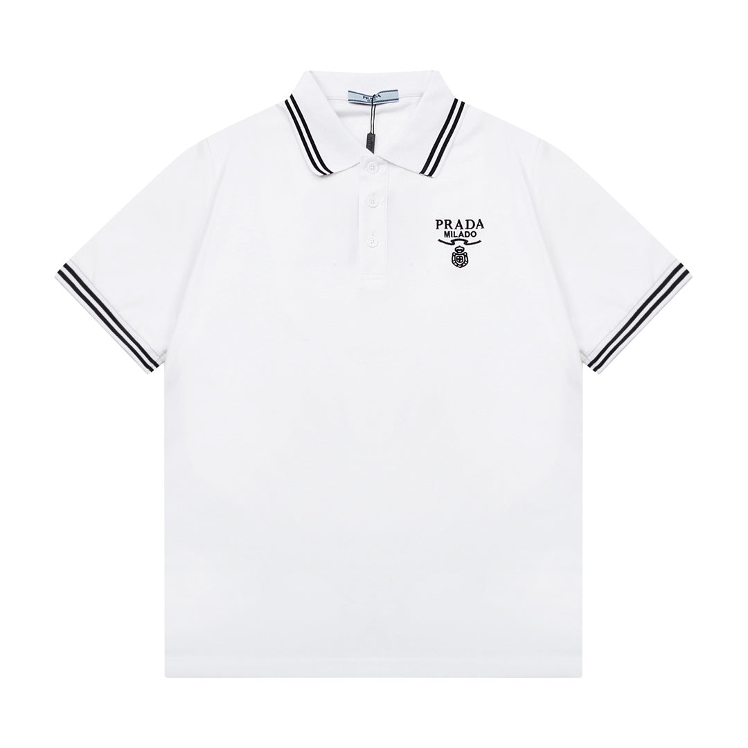 Different color patchwork collar, letter embroidered triangle logo polo shirt