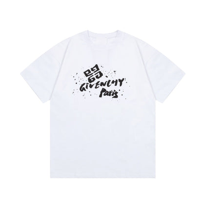 Round neck letter graffiti foam print short sleeves