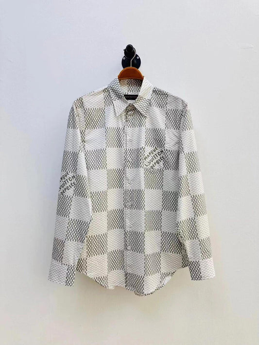 24ss early spring checkerboard letter jacquard plaid long-sleeved shirt