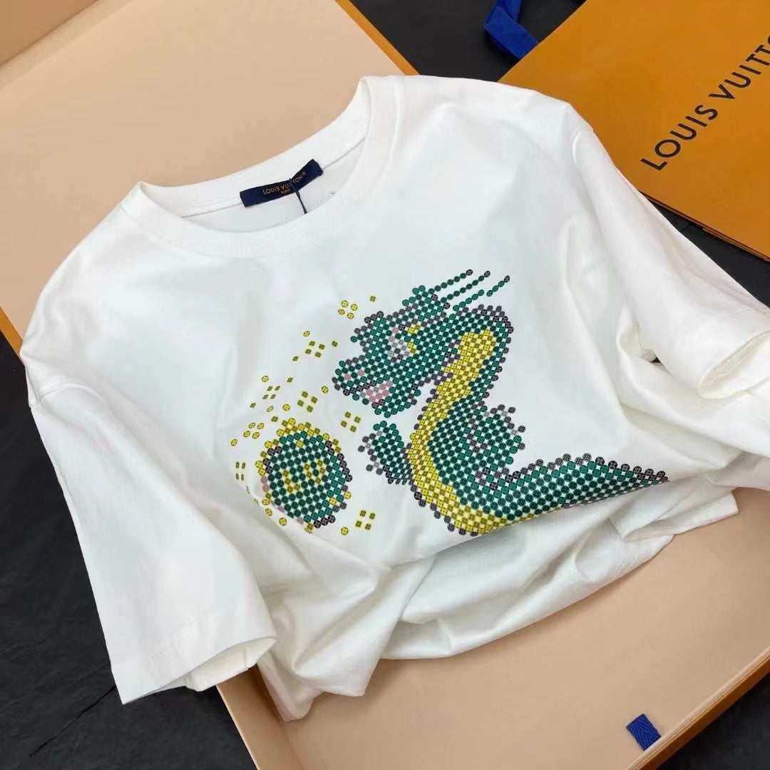 mosaic dragon pattern T-shirts