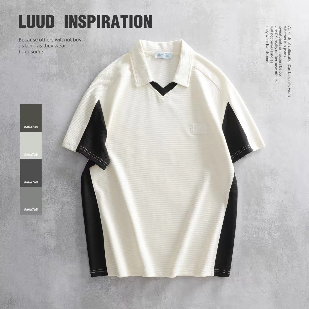 LUUD-Retro English labeled contrasting color POLO shirt