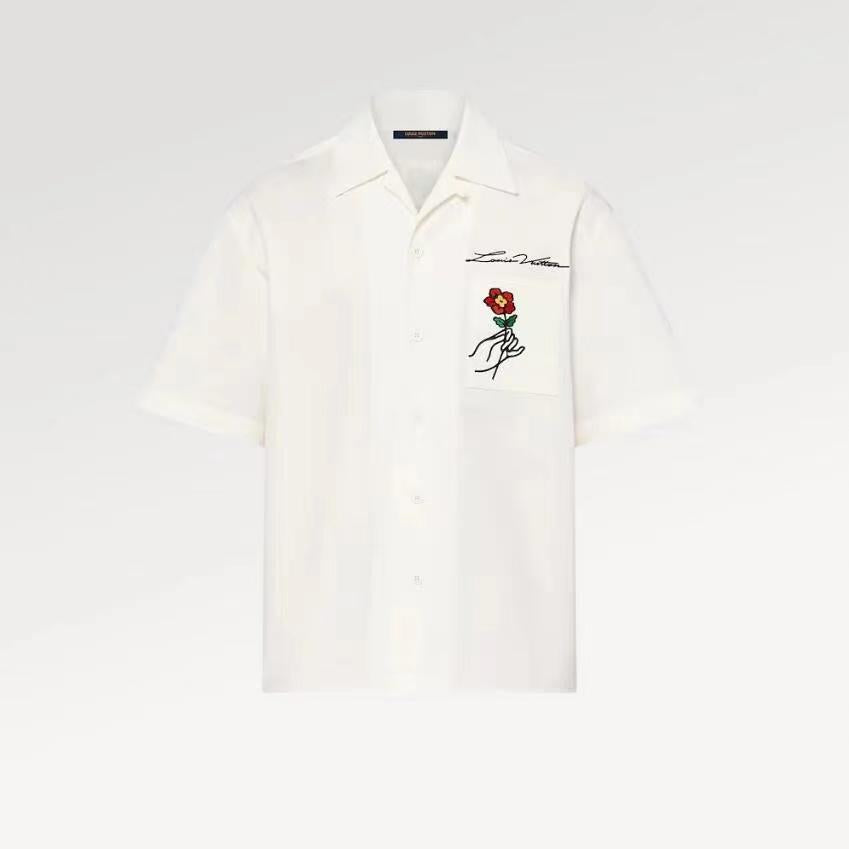 24ss White shirt with rose embroidery