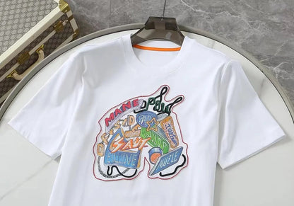 24Embroidered horse head round neck T-shirt