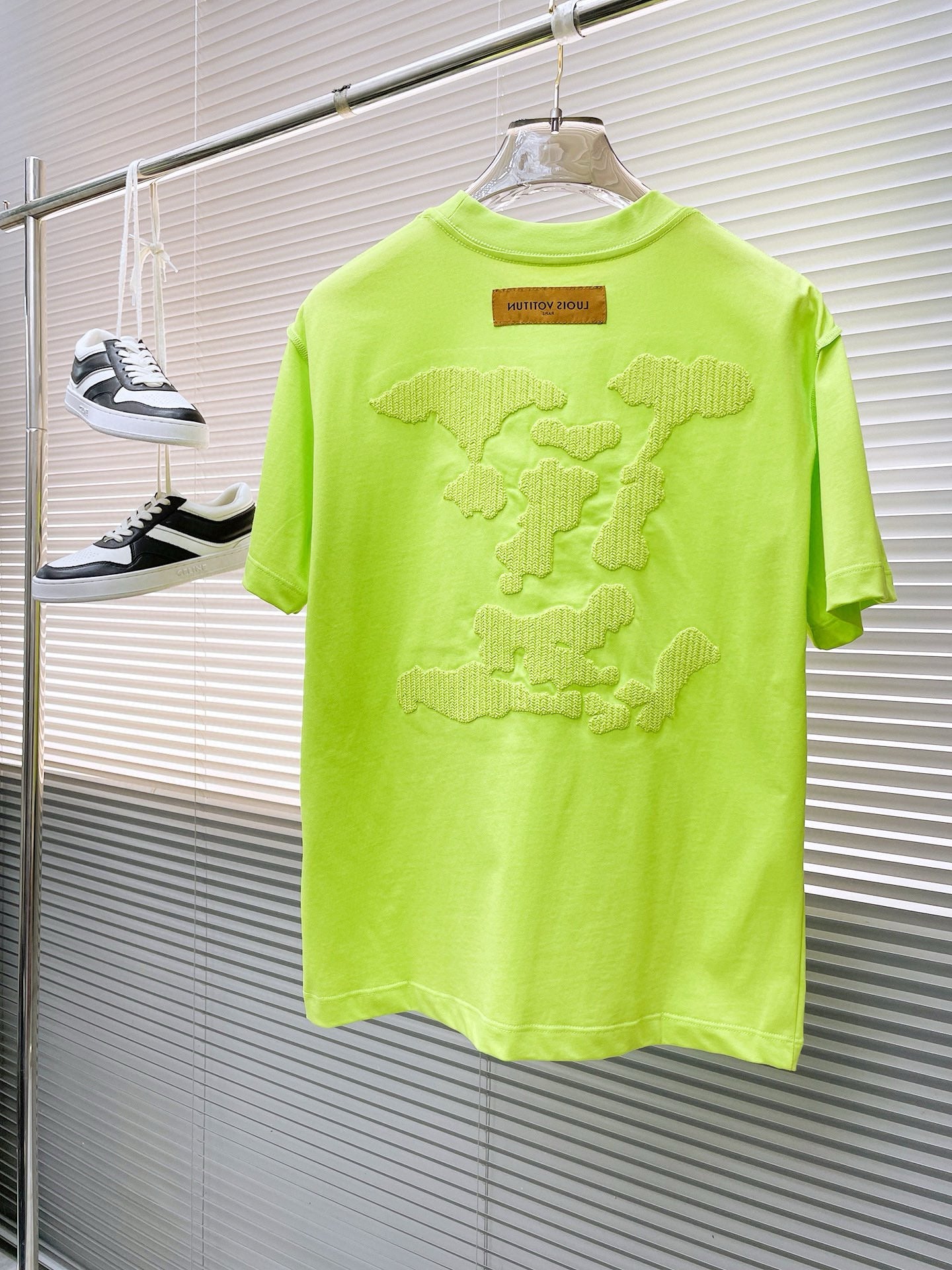 Fluorescent green embroidered logo T-shirt