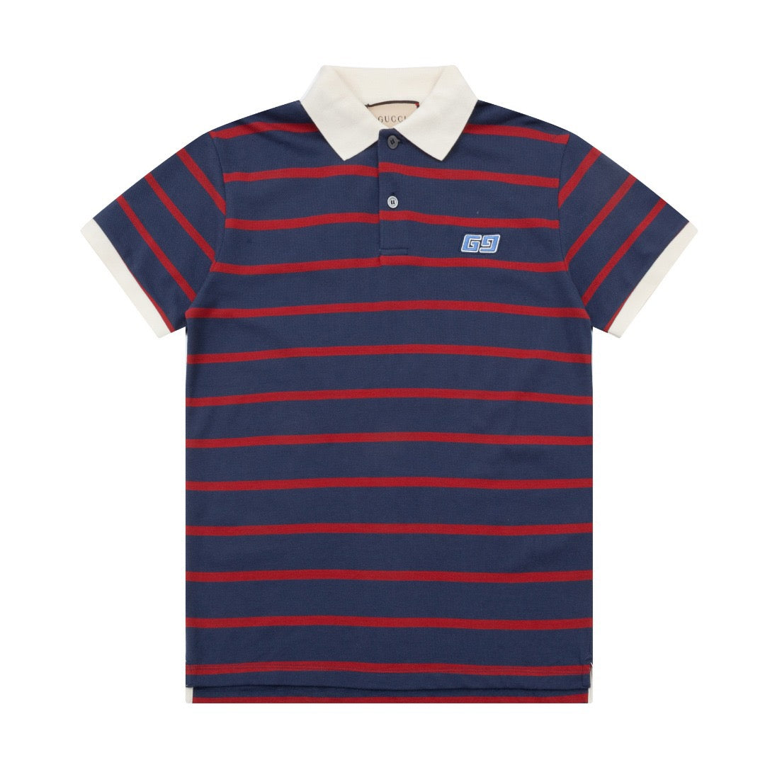 Blue and red striped G logo polo shirt