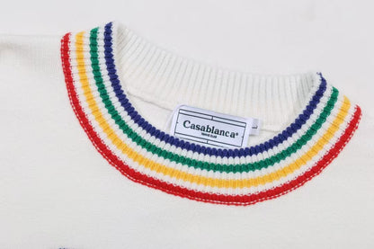 Autumn and Winter Color blocked Letter Round Neck Knitted Long Sleeve