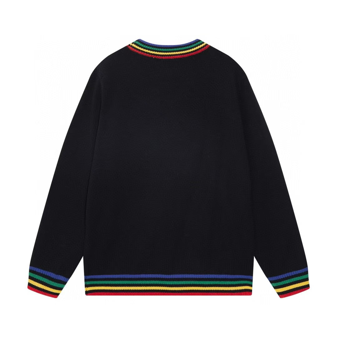 Autumn and Winter Color blocked Letter Round Neck Knitted Long Sleeve