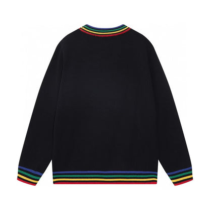 Autumn and Winter Color blocked Letter Round Neck Knitted Long Sleeve