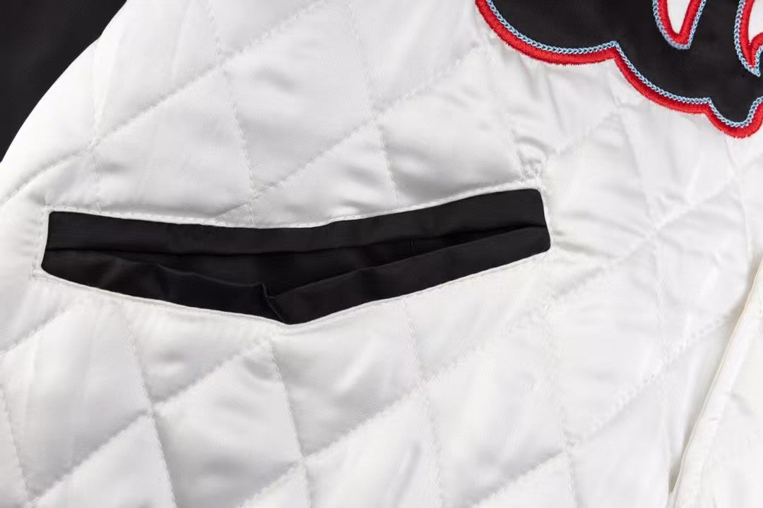 Black and white color blocked pearl embroidery baseball jacket cotton jacket