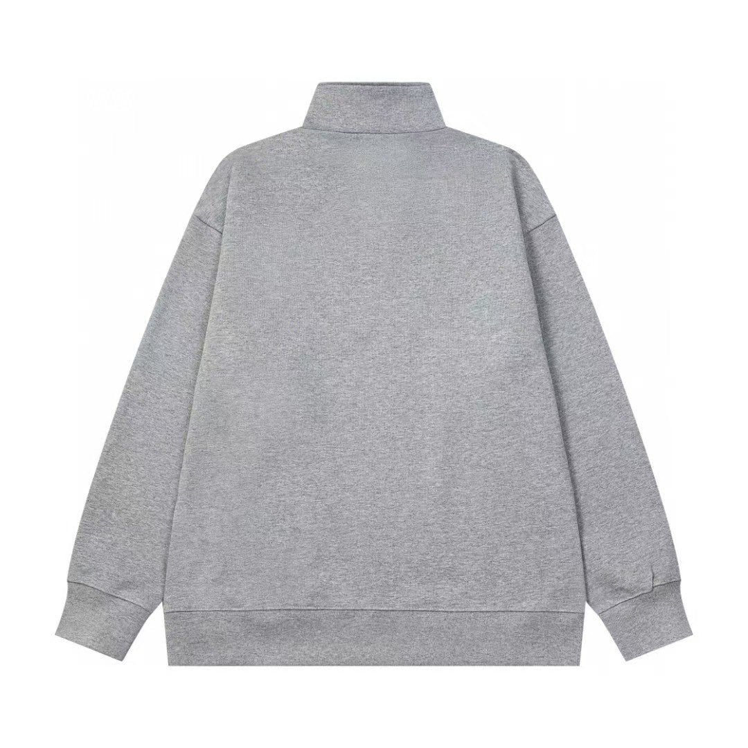 Concave and convex stand collar half zip round neck sweatshirt