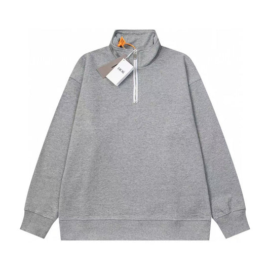 Concave and convex stand collar half zip round neck sweatshirt