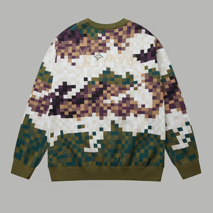 Camouflage willow nail jacquard woven round neck pullover sweater