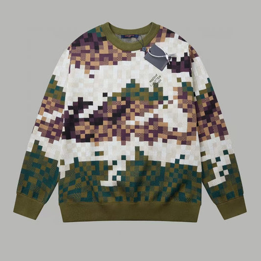 Camouflage willow nail jacquard woven round neck pullover sweater