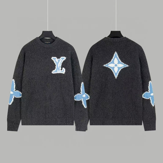 Letter inlaid wool round neck sweater