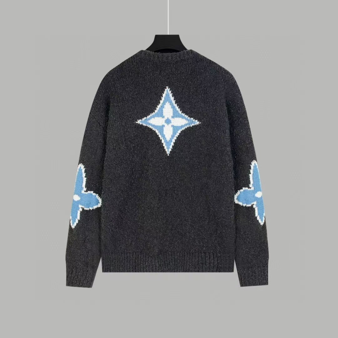 Letter inlaid wool round neck sweater