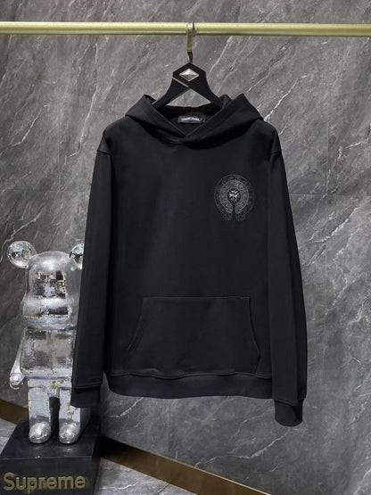 Metal embellished embroidered hooded sweatshirt