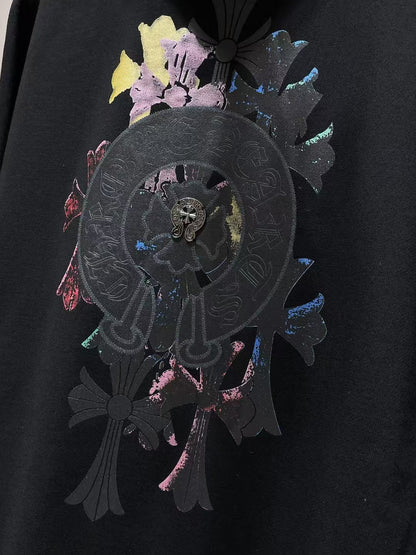 Metal embellished embroidered hooded sweatshirt