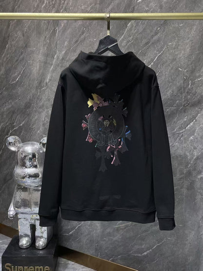 Metal embellished embroidered hooded sweatshirt