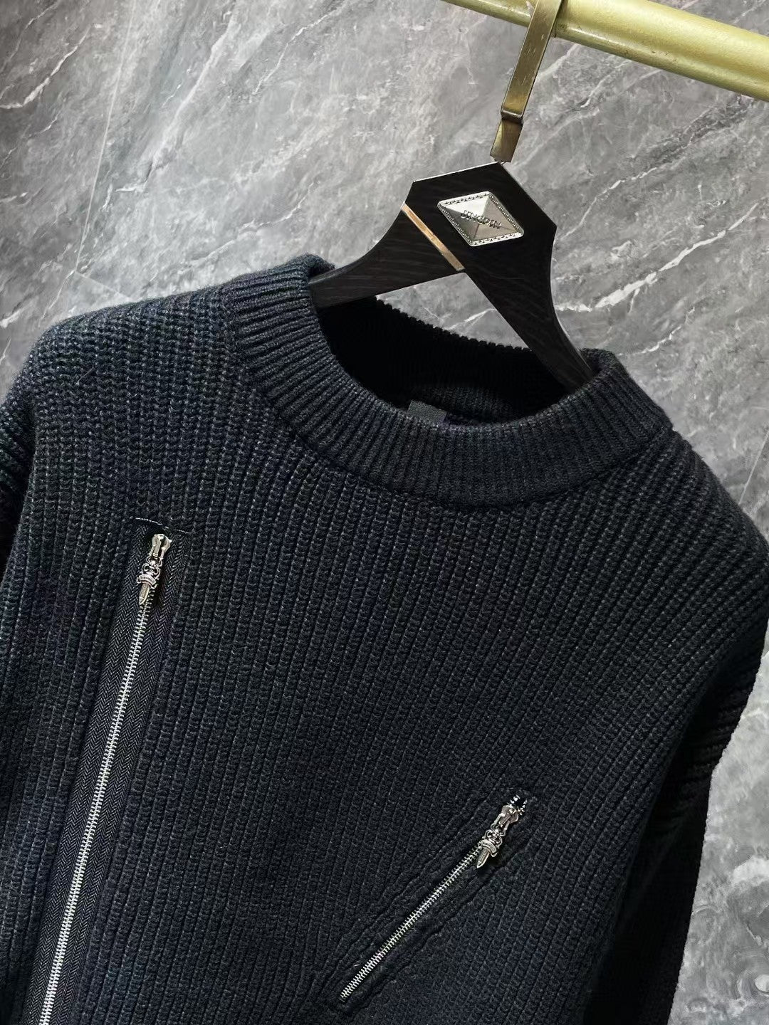 Zipper Design Round Neck Sweater