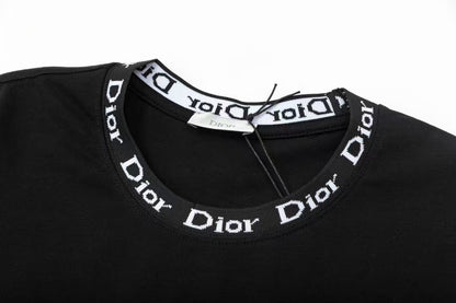 Alphabet Ribbon Collar Silver Frame Printed T-shirt