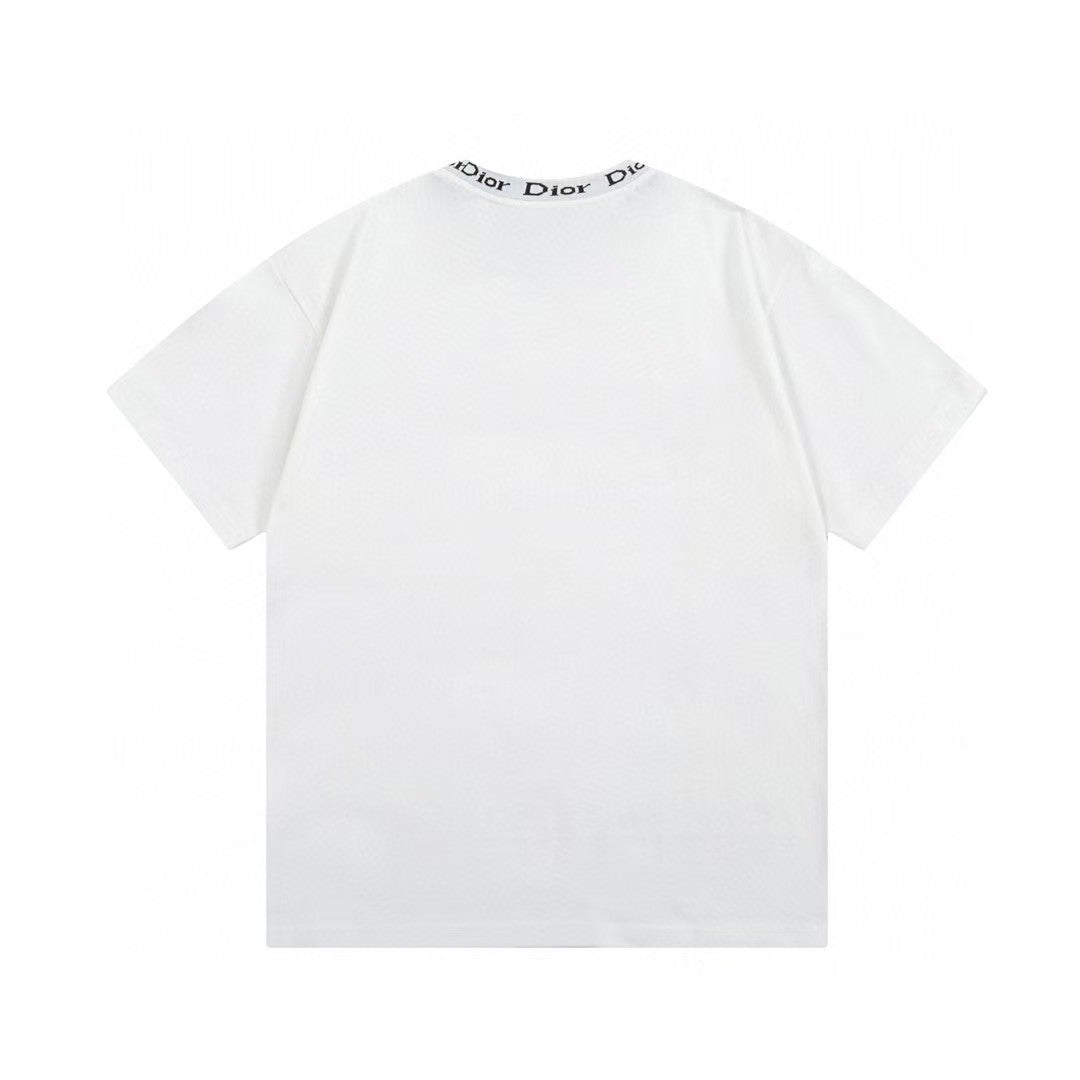 Alphabet Ribbon Collar Silver Frame Printed T-shirt