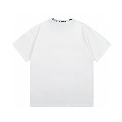 Alphabet Ribbon Collar Silver Frame Printed T-shirt