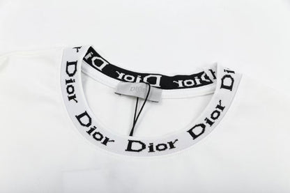 Alphabet Ribbon Collar Silver Frame Printed T-shirt