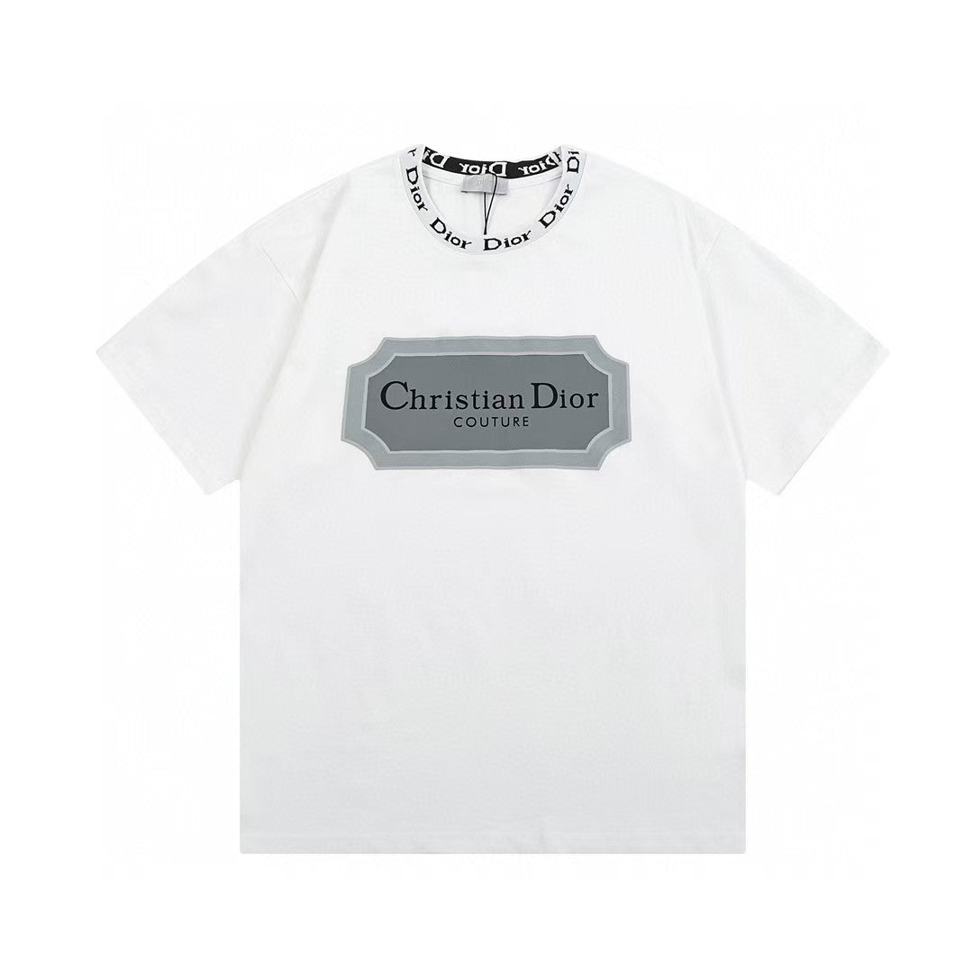 Alphabet Ribbon Collar Silver Frame Printed T-shirt