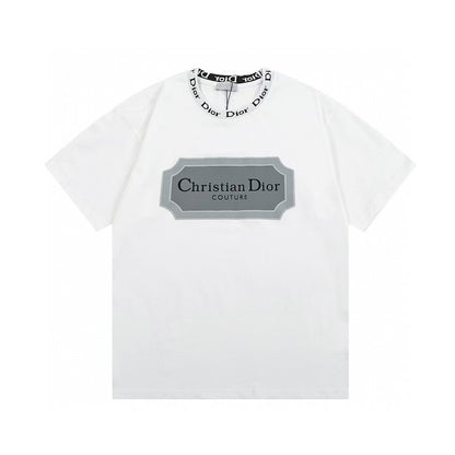 Alphabet Ribbon Collar Silver Frame Printed T-shirt