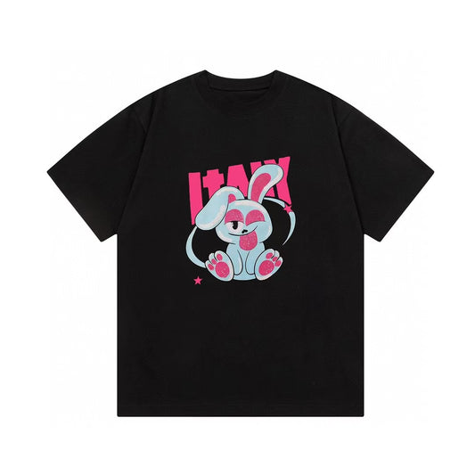 Pink Rabbit Letter Printed Short Sleeve