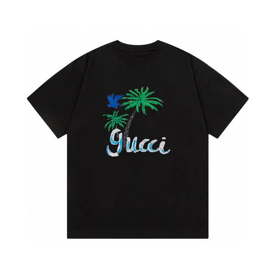 Coconut tree letter printed short sleeved shirt