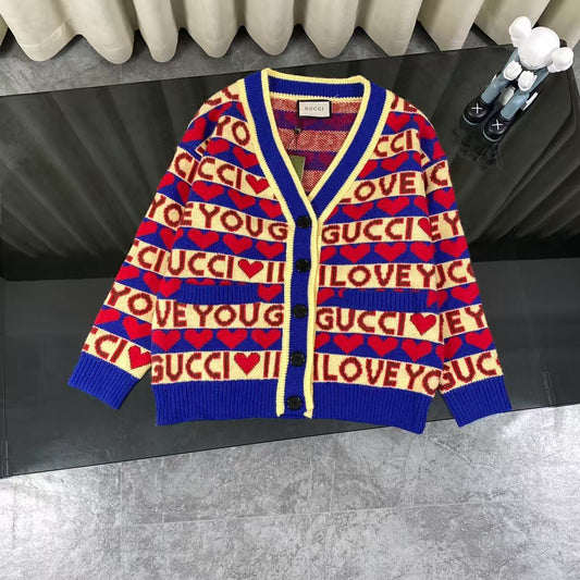 New Compilation Love Full Print Wool Knitted Cardigan