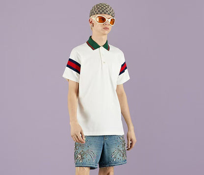 Collar woven short sleeved polo shirt