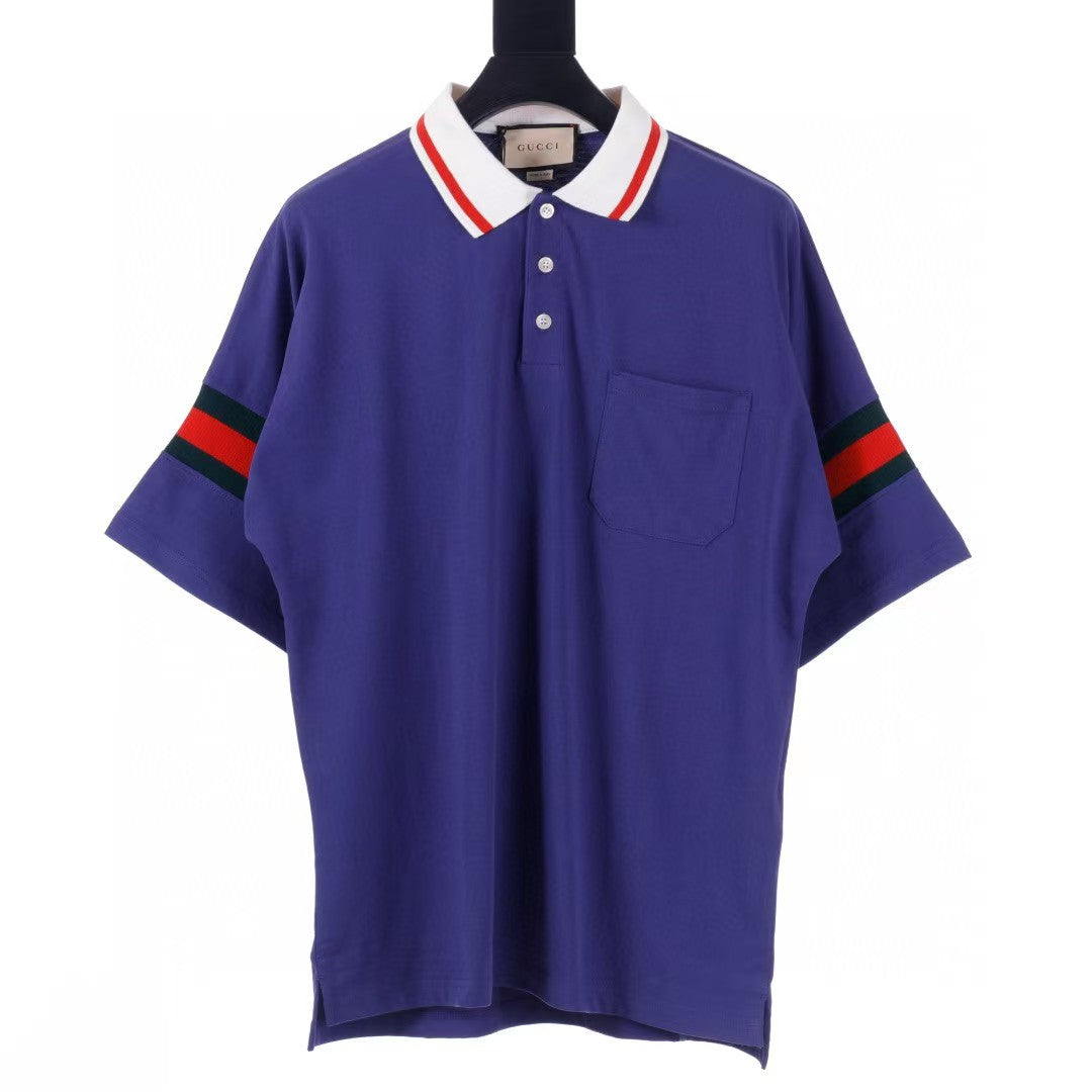 Collar woven short sleeved polo shirt