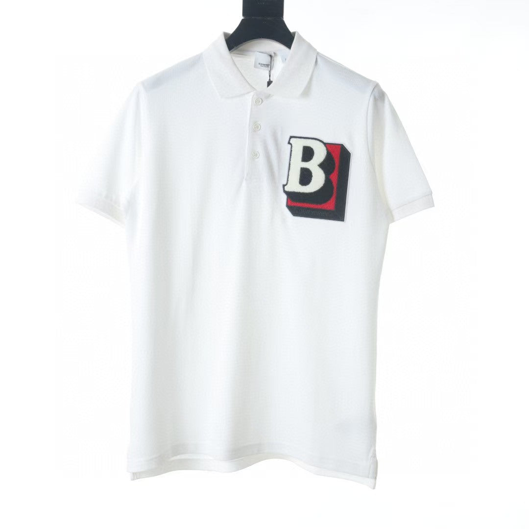 Towel embroidered three-dimensional letter short sleeved polo shirt