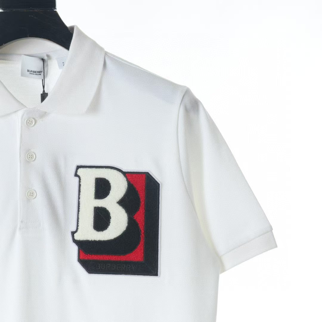 Towel embroidered three-dimensional letter short sleeved polo shirt