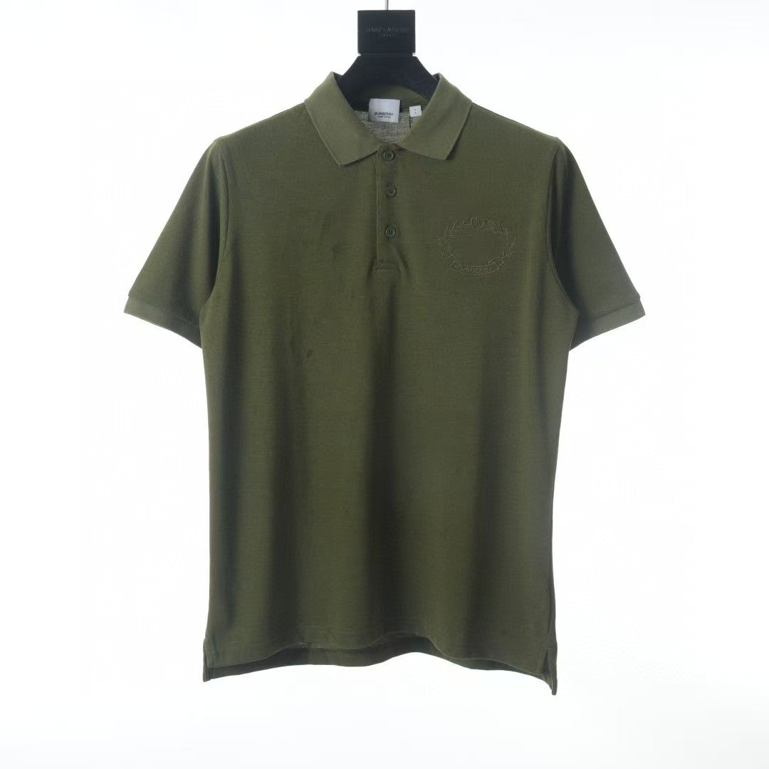 Embroidered wheat ear short sleeved polo shirt on chest