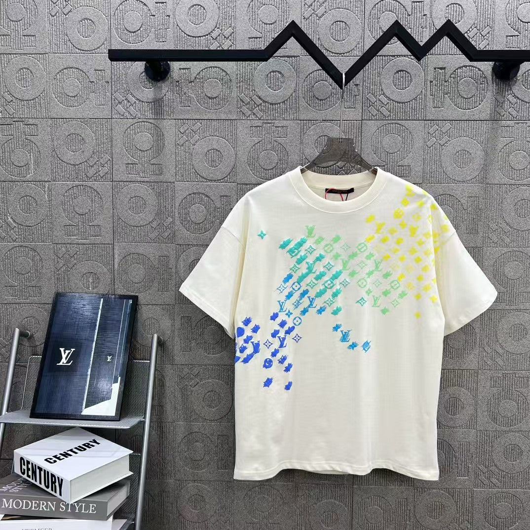 Gradient presbyopia letter printed short sleeved shirt