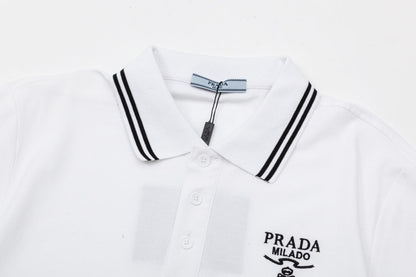 Different color patchwork collar, letter embroidered triangle logo polo shirt