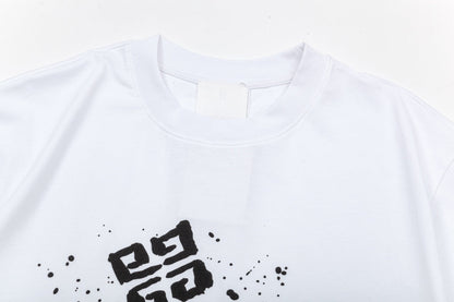 Round neck letter graffiti foam print short sleeves