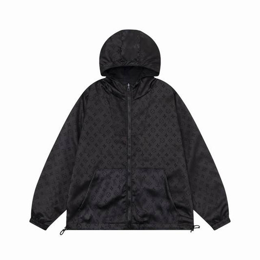 All-over printed black waterproof jacket